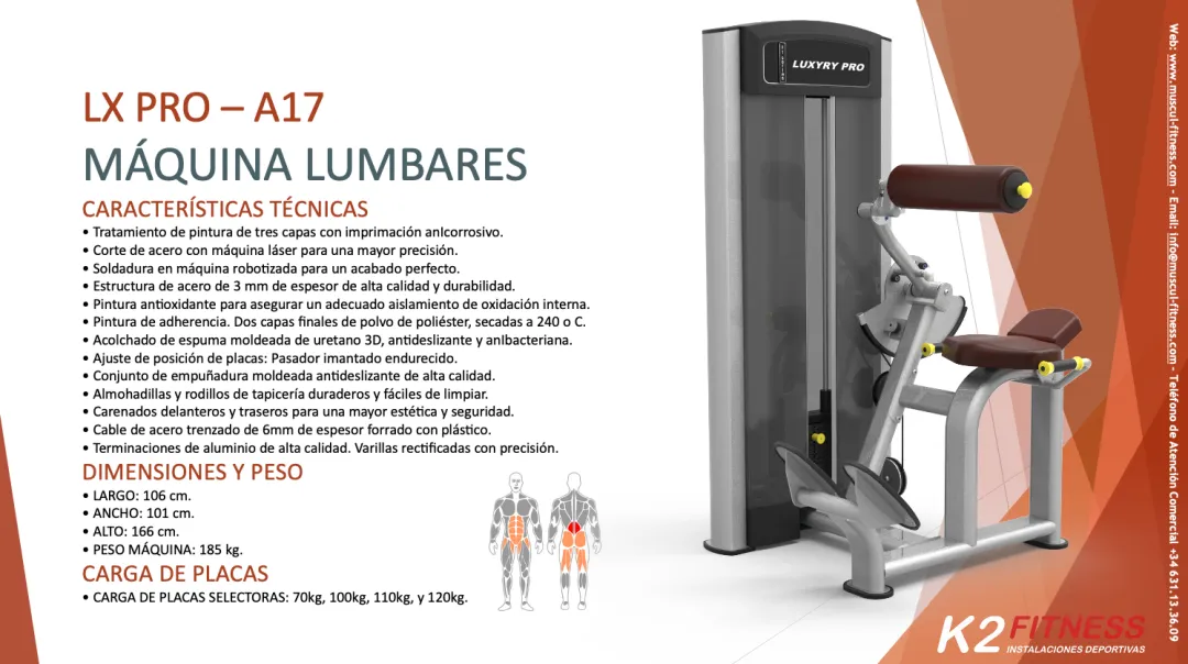 Máquina Profesional Lumbar de Luxury 500 PRO Entrena la Zona Lumbar con la Máquina Profesional de Luxury 500 PRO