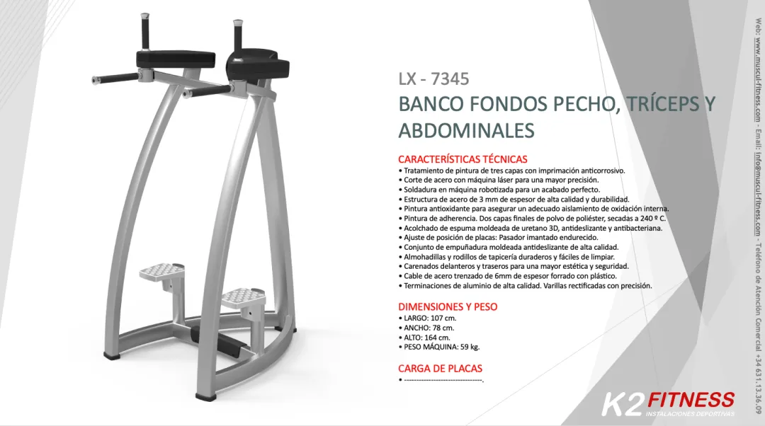 Fondos, Pecho, Abdominales y Tríceps en Banco Fijo Luxury