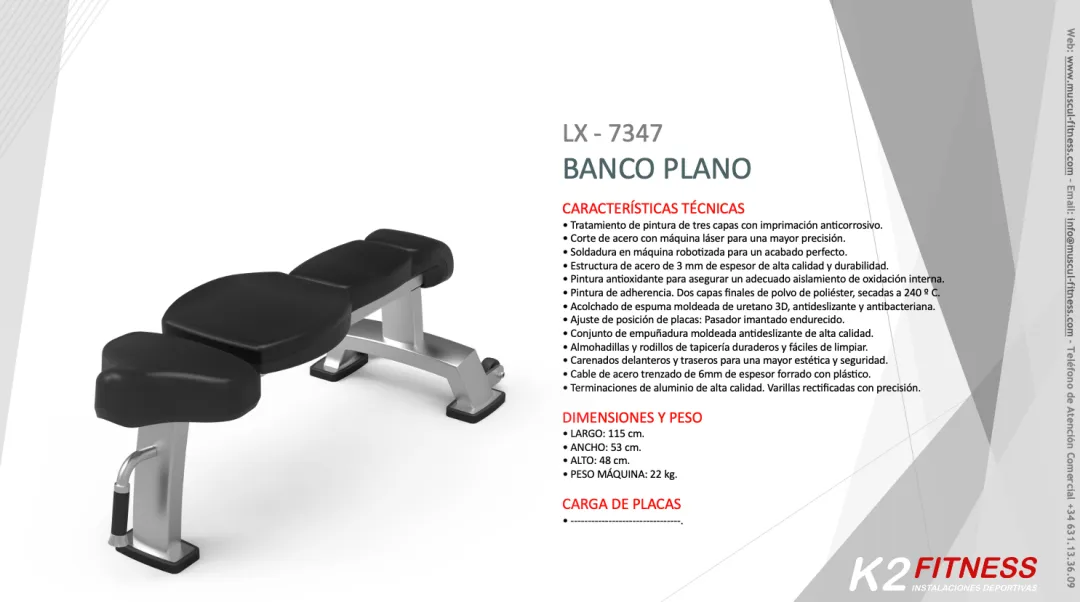 Banco Plano Profesional para Gimnasios Luxury Musculación