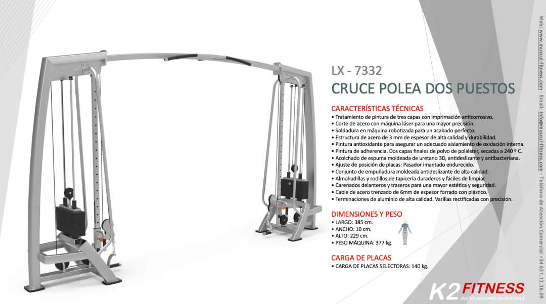 El Cruce de Poleas dos Puestos Trabaja muy Bien los Pectorales, Bíceps y Tríceps - Línea Luxury